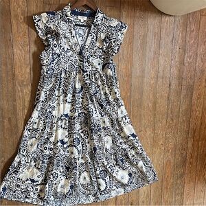 Umgee Navy and Cream Paisley Midi Dress